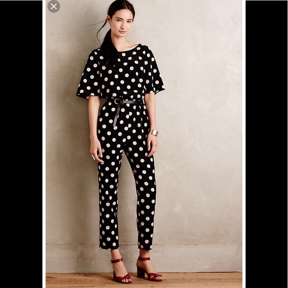 Anthropologie Black and White Polka Dot Jumpsuit